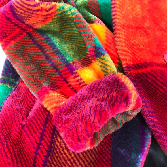 Monterey Fashions VTG Women's Rainbow Plaid Faux Fur Coat/Jacket Size Med Petite - Picture 13 of 13